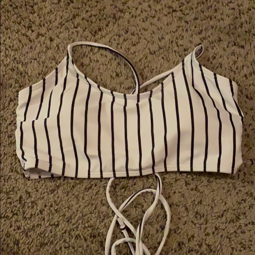 black and white striped swimsuit top